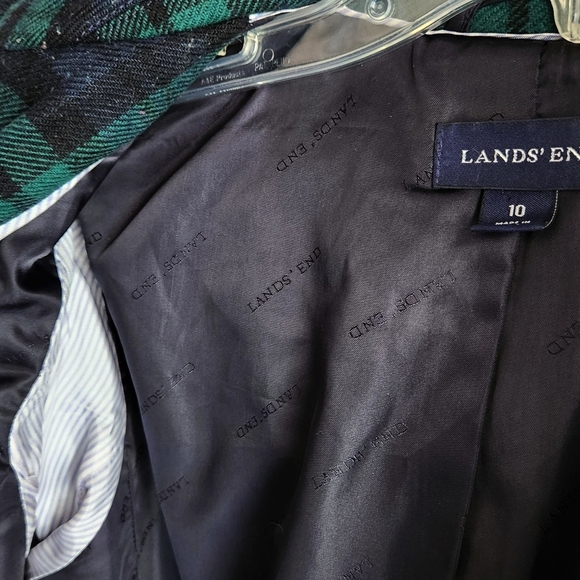 Vintage Lands End Wool Blend Duffle Coat Women L/XL Navy Green Tartan Plaid Hood - Picture 12 of 13